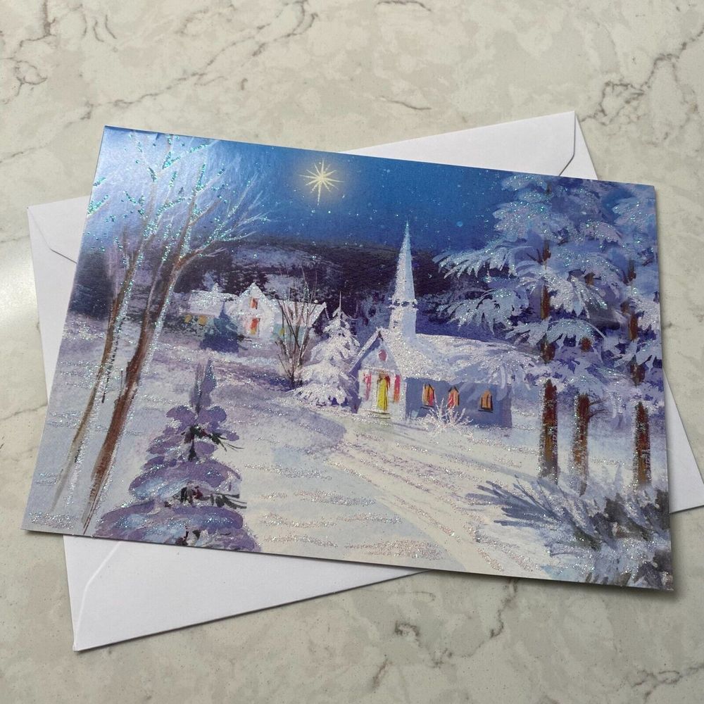 Image Arts Peaceful Winter Night Church Holiday Festive Christmas Greeting Card